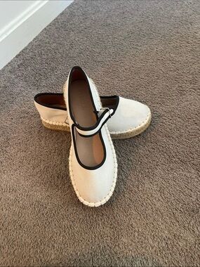 Women’s Cream Canvas Espadrille Mary Jane with Black Trim